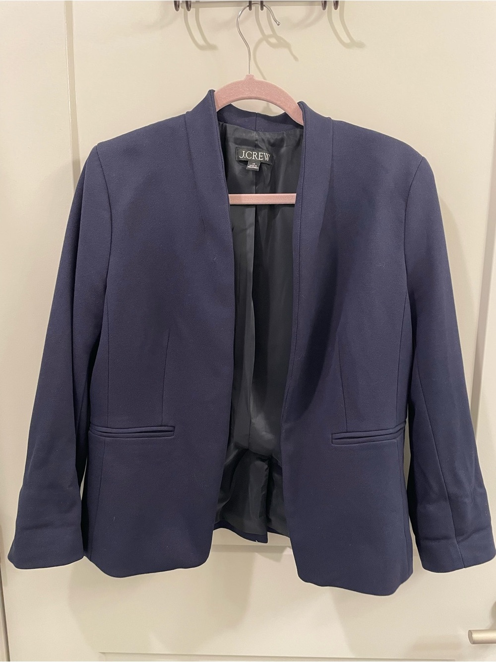 J. Crew Navy Collarless Open Blazer